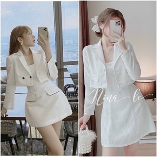 SET CROP VEST TRẮNG + ĐẦM TRẮNG TÚI NẮP