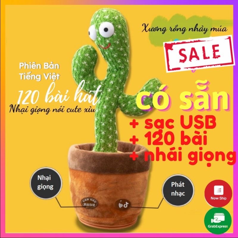 Xương Rồng Nhảy Múa Vui Nhộn, Nhại Tiếng, Sạc USB, Hát Tiếng Việt