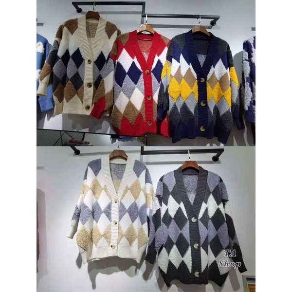 Áo khoác cadigan len trám ô Quảng Châu mẫu mới về
