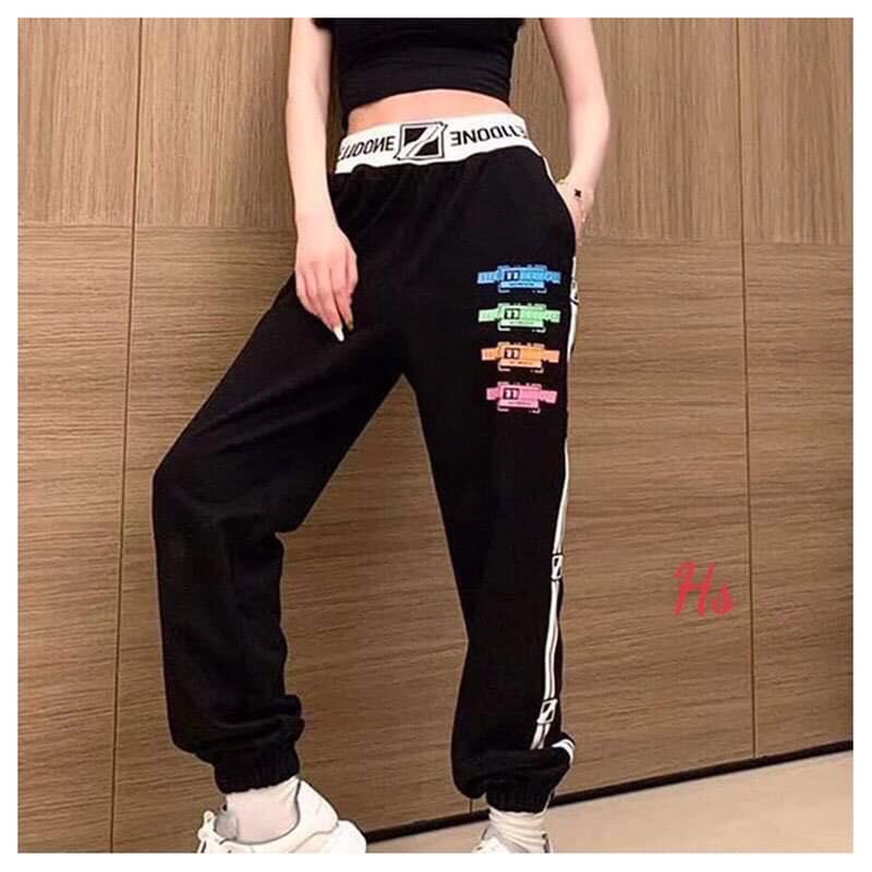 Quần thun dài jogger bom chun gấu cạp lưng chữ