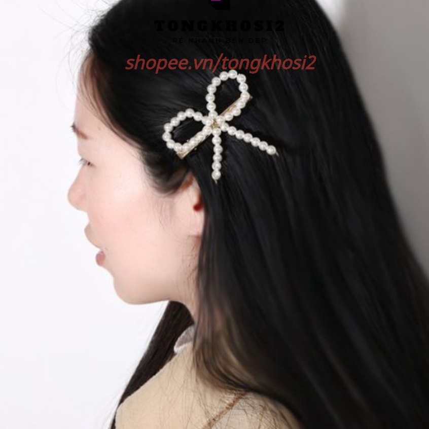 Kẹp tóc nơ trái tim, Cặp tóc mái đính đá phong cách cute thời trang Hàn Quốc
