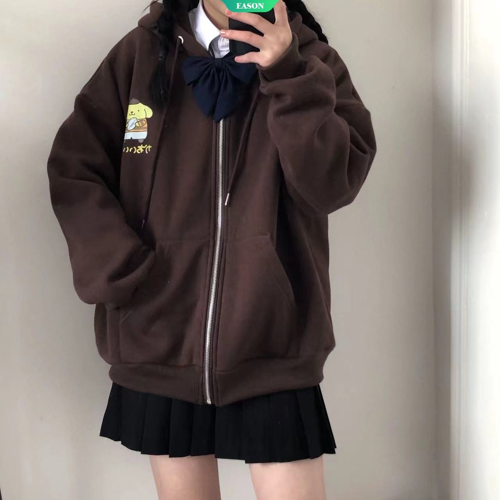 Sanrios Áo Hoodie Dáng Rộng Bằng Vải Nhung Dày Ấm Áp In Họa Tiết Hoạt Hình Dễ Thương Phong Cách Nhật Bản Dành Cho Nữ