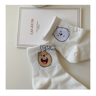 Tất chân thoáng khí màu trắng in hình gấu trắng phong cách Hàn Quốc 