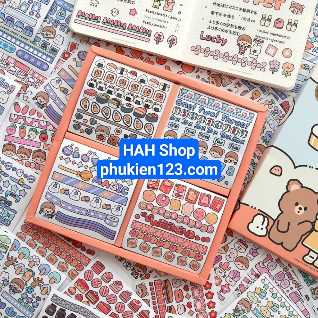 combo từ 10 đến 50 miếng dán sticker trang trí họa tiết, hình trang trí sách, vở, bút cho học sinh