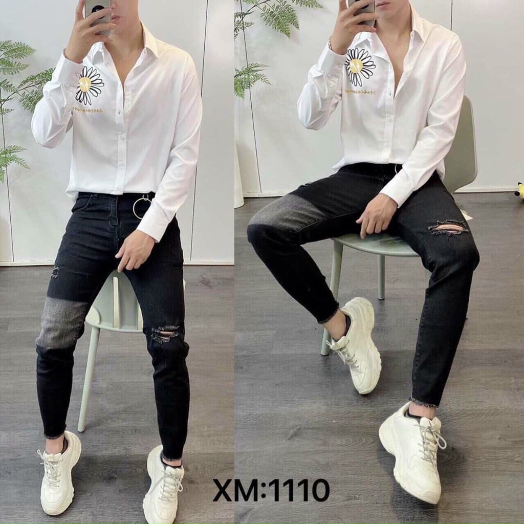 QUẦN JEAN NAM CAO CẤP CO DÃN PHỐI MÀU TRẮNG NỔI BẬT HOT TREND HỢP THÒI TRANG ms1110