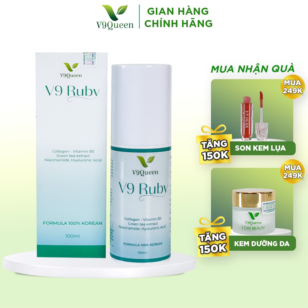 Nước hoa hồng V9Queen, xịt khoáng cấp ẩm dưỡng trắng da, kiềm dầu giảm mụn - V9 Ruby 100ml