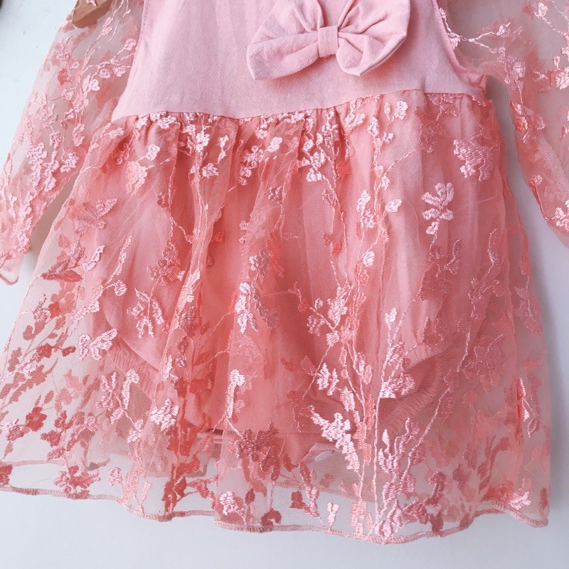 Váy bé gái sơ sinh ren trắng hồng cho bé mặc đầy tháng CHIP STORE