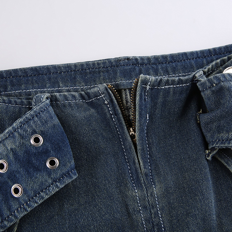 Chân Chân Váy Denim Lưng Thấp Thời Trang Đường Phố Cá Tính Cho Nữ