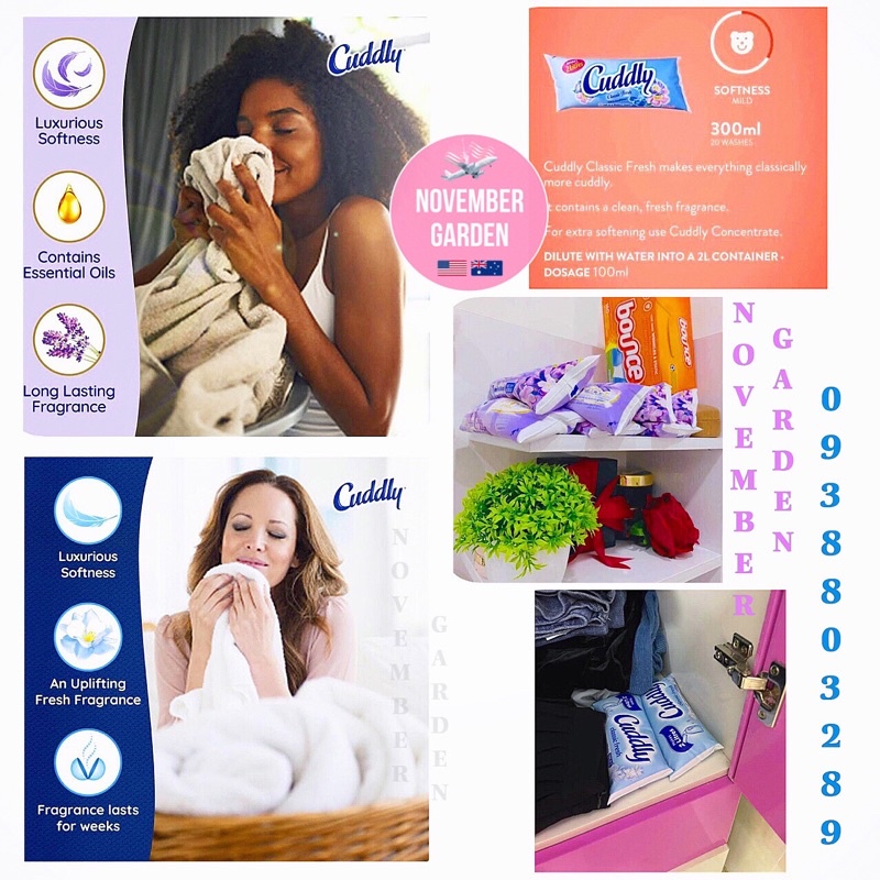 Nước xả vải Cuddly Úc 300ml thơm như nước hoa, mềm vải, làm thơm tủ quần áo…