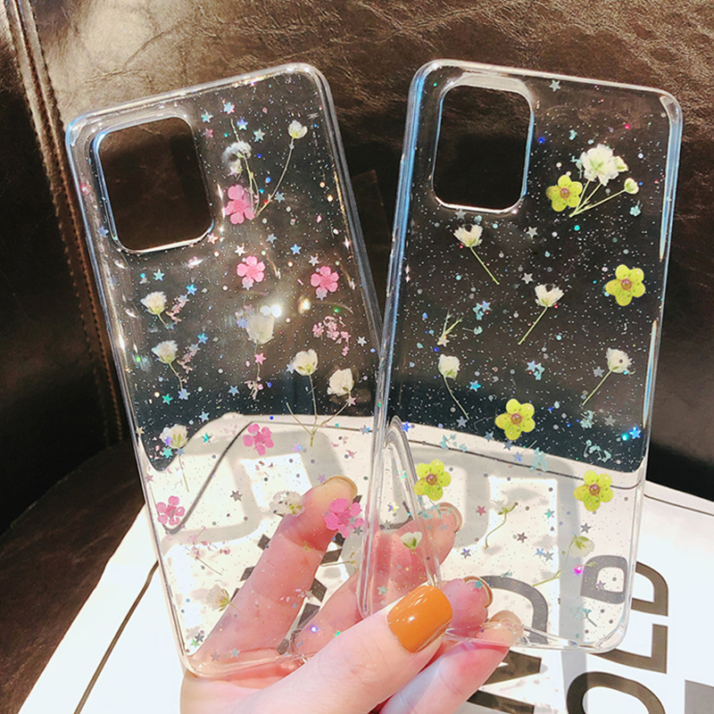 Ốp Điện Thoại Silicon Epoxy Mềm Trong Suốt Phối Hoa Khô Dành Cho iPhone 14 13 12 11 Pro Max X XR XS 7 8 Plus SE 2020 6 12