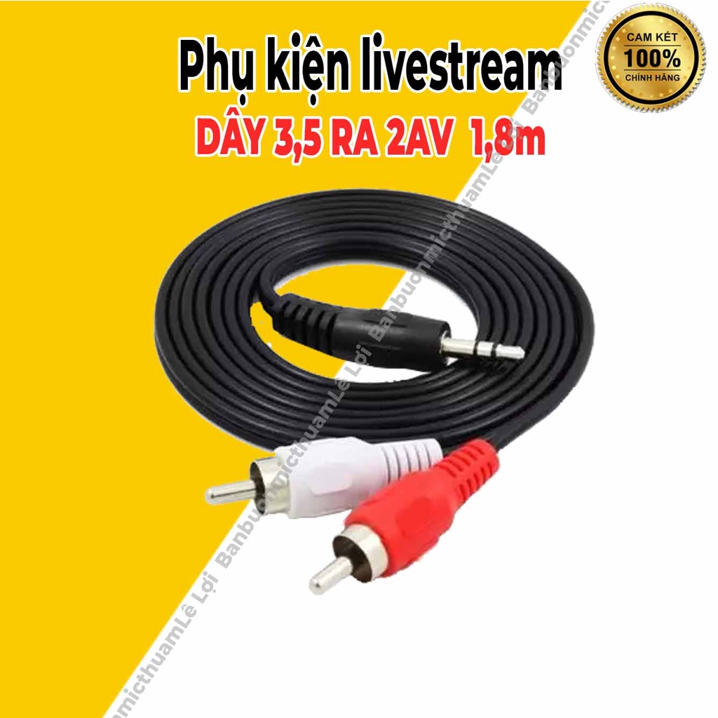 Dây loa AV 1 ra 2, từ jack tròn 3,5 mm ra chân bông sen dài 1.5m dùng kết nối từ điện thoại, máy nghe nhạc ra loa âm ly