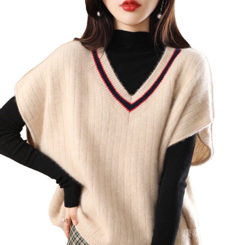 Thu Đông Mẫu Mới Áo Vest Cashmere NữVCổ Áo Rộng Rãi Phù Hợp Màu Áo Vest Len Dày Dệt Kim Đáy Ghi Lê Bên Ngoài | BigBuy360 - bigbuy360.vn