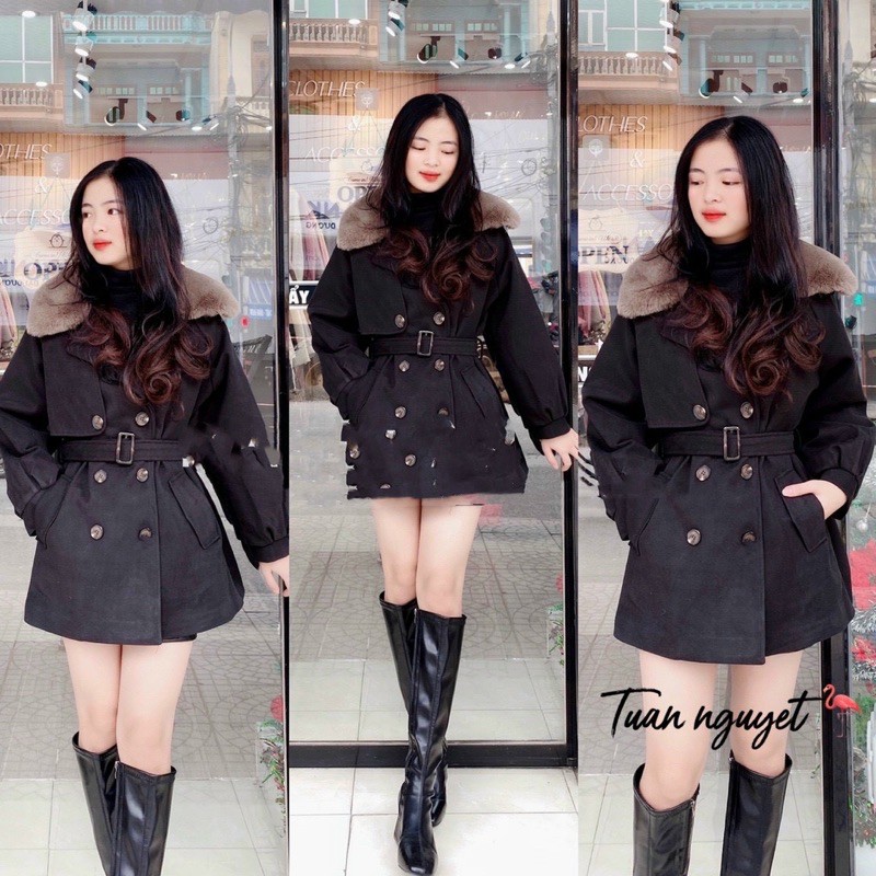 [ MÃ 1802 ] ÁO KHOÁC DẠ CỔ LÔNG KÈM ĐAI TAY | BigBuy360 - bigbuy360.vn