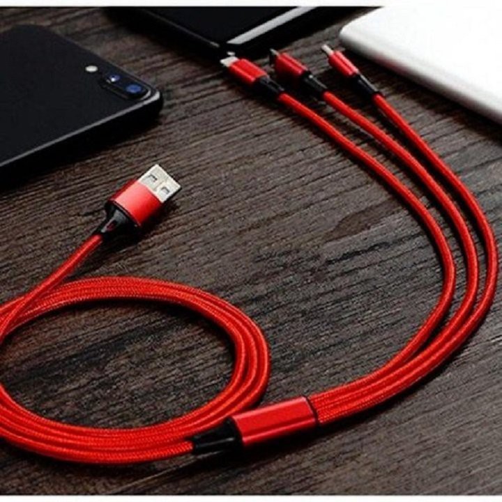 Cáp sạc dây điện thoại đa năng 3 đầu dài 1m Chân sạc TYPE-C USB Micro USB