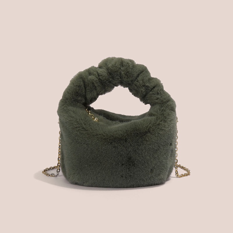 Chaika Kilter Túi Đeo Chéo Vai CK1351 Bằng Vải Lông Màu Trơn Phối Dây Xích Thời Trang Thu Đông Cho Nữ