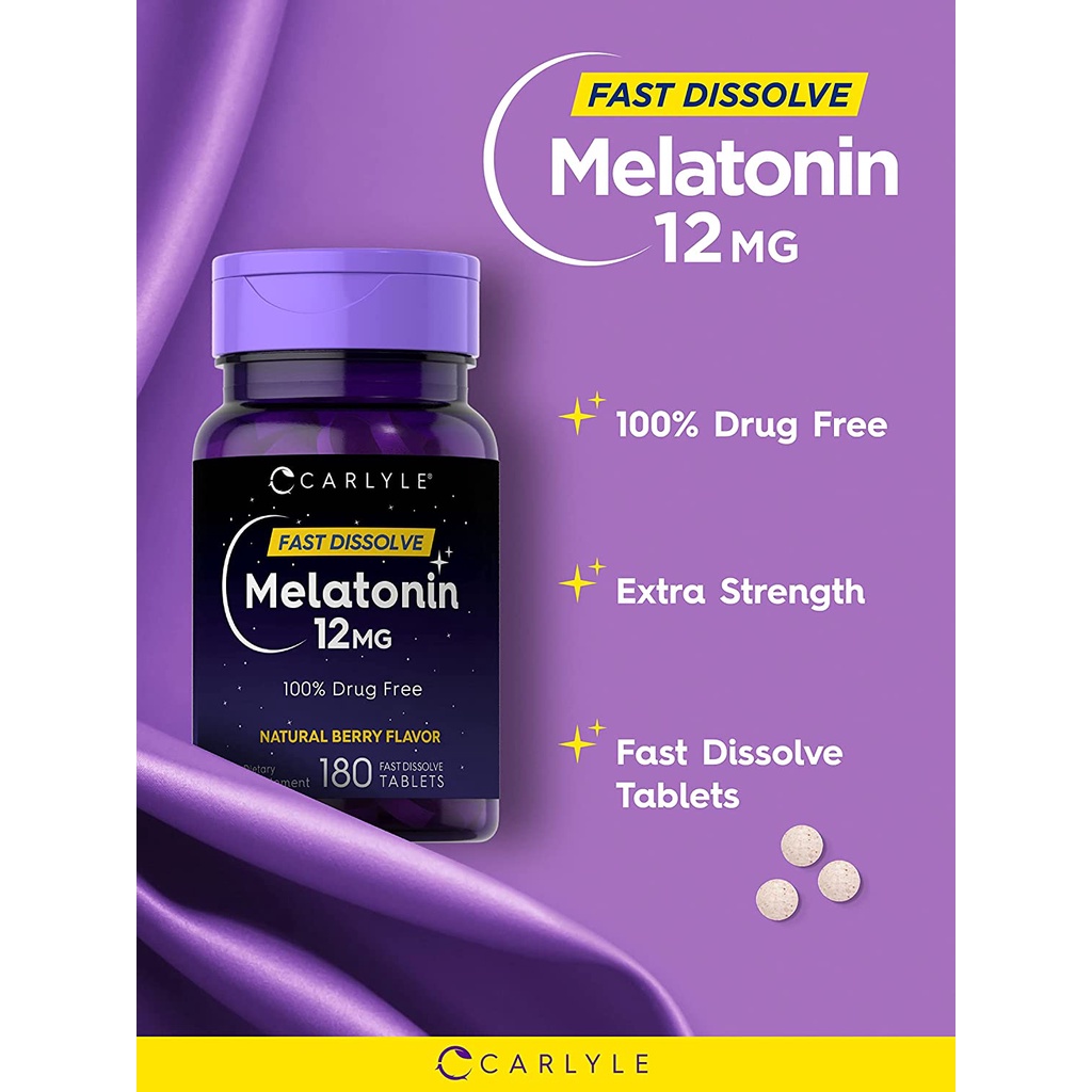 Carlyle Melatonin 12mg fast dissolve - Viên uống hỗ trợ ngủ ngon 180 viên