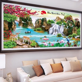 Tranh thêu kín Non nước hữu tình kt 200-95cm