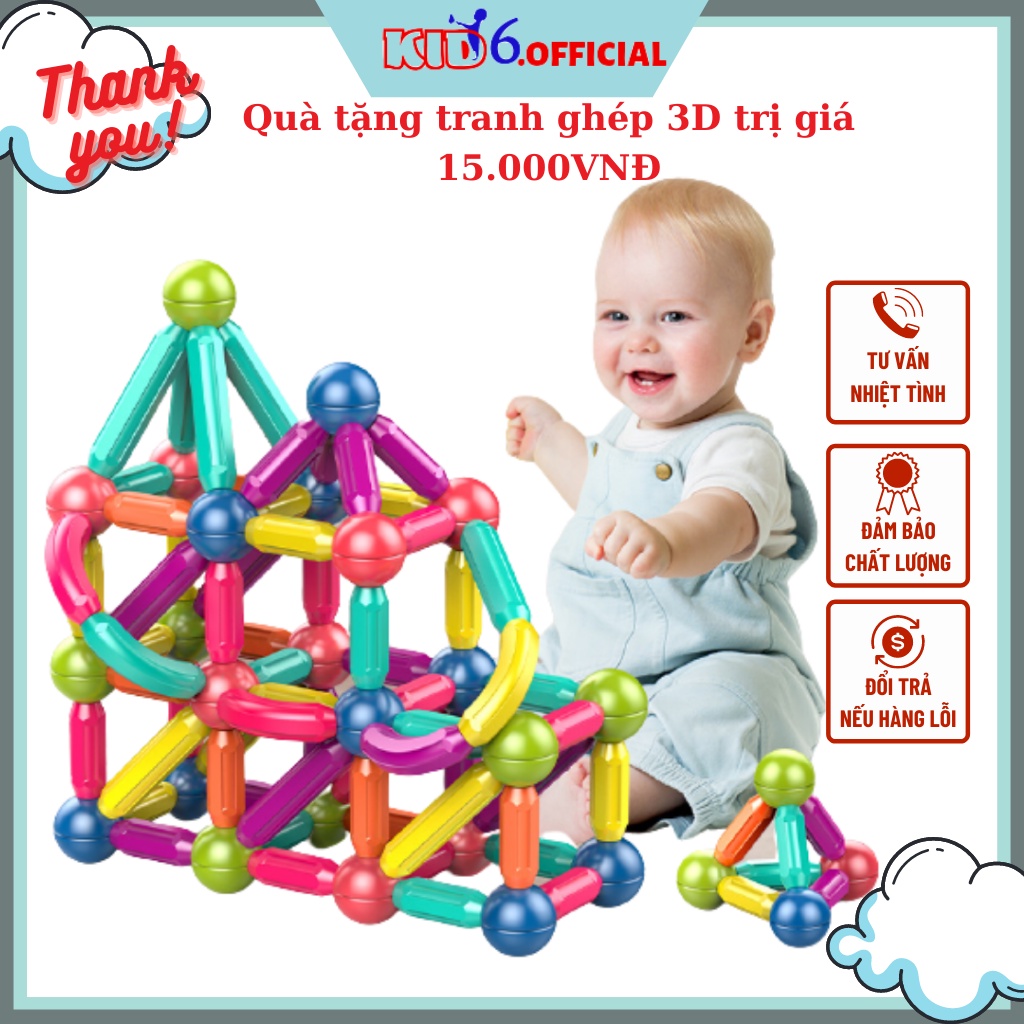 Nam châm xếp hình thông minh 25/36/42/64 chi tiết đồ chơi cho bé - KID6.OFFICIAL