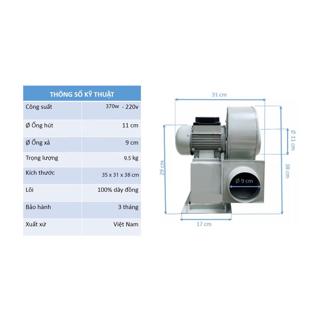 Quạt sên ly tâm chuyên hút mùi 370w