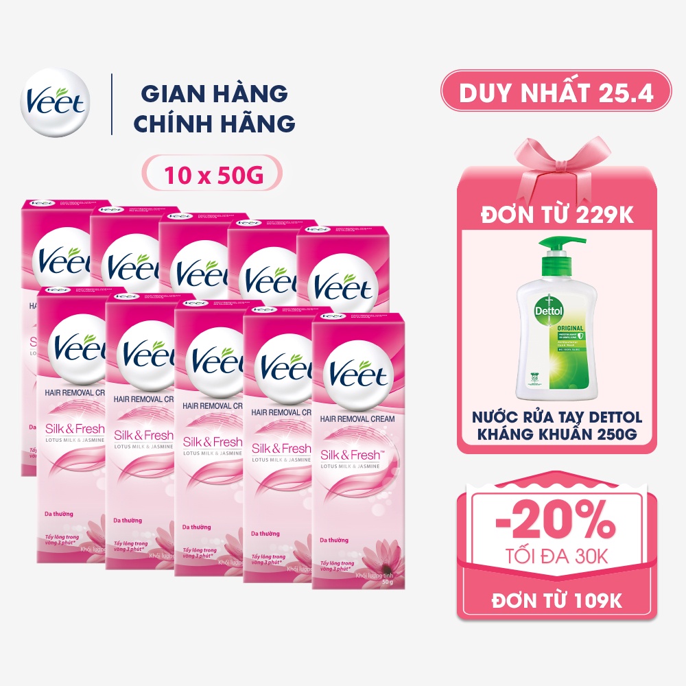 [Mã FMCGRB600 -10% đơn 600K] Bộ 10 Kem tẩy lông Veet dành cho da thường tuýp 50g