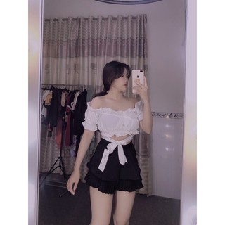 Áo croptop voan viền bèo cột nơ eo