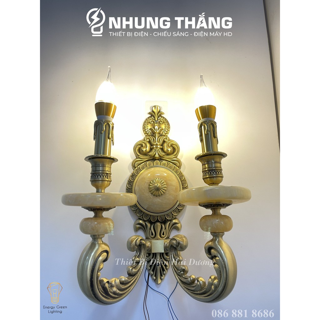 Đèn Tường Nến Đồng Đá Cổ Điển Cao Cấp 8852-2 - Đèn Trang Trí Phòng Khách,Phòng Thờ - Tặng Kèm 2 Bóng Led - Bảo Hành 1Năm