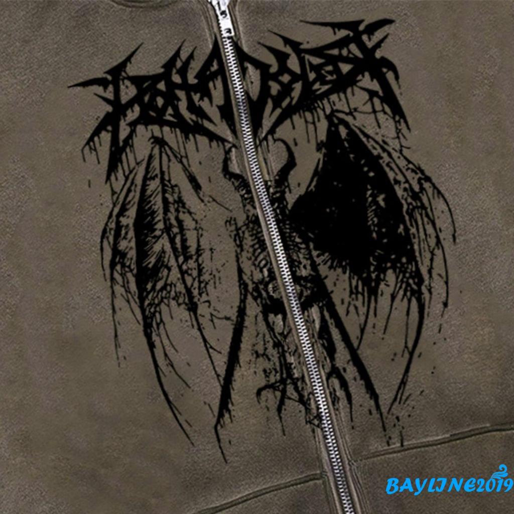 Áo Hoodie Tay Dài Dáng Rộng In Họa Tiết Ác Quỷ Phối Dây Rút Cá Tính Cho Nữ