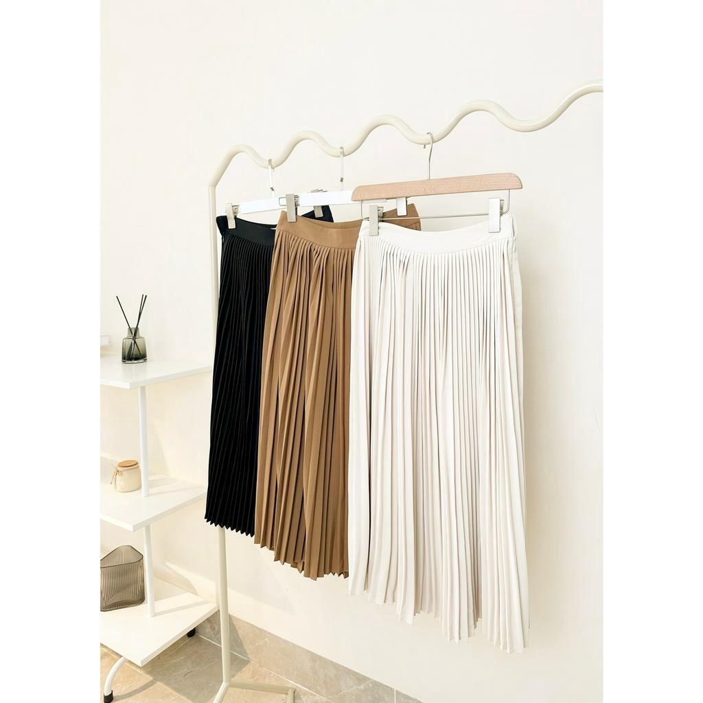 Chân váy xếp li CHARMO dáng dài chất lụa mịn Pleated Skirt