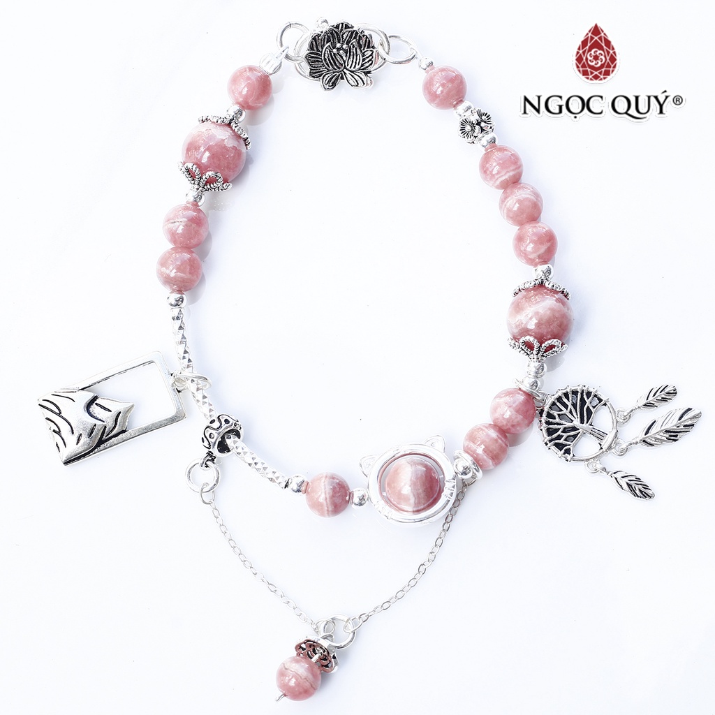 Vòng tay đào hoa phối charm deamcatcher bạc 925 - Ngọc Quý
