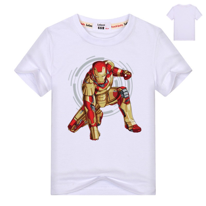 Áo thun cotton ngắn tay hình Iron Man cho trẻ em