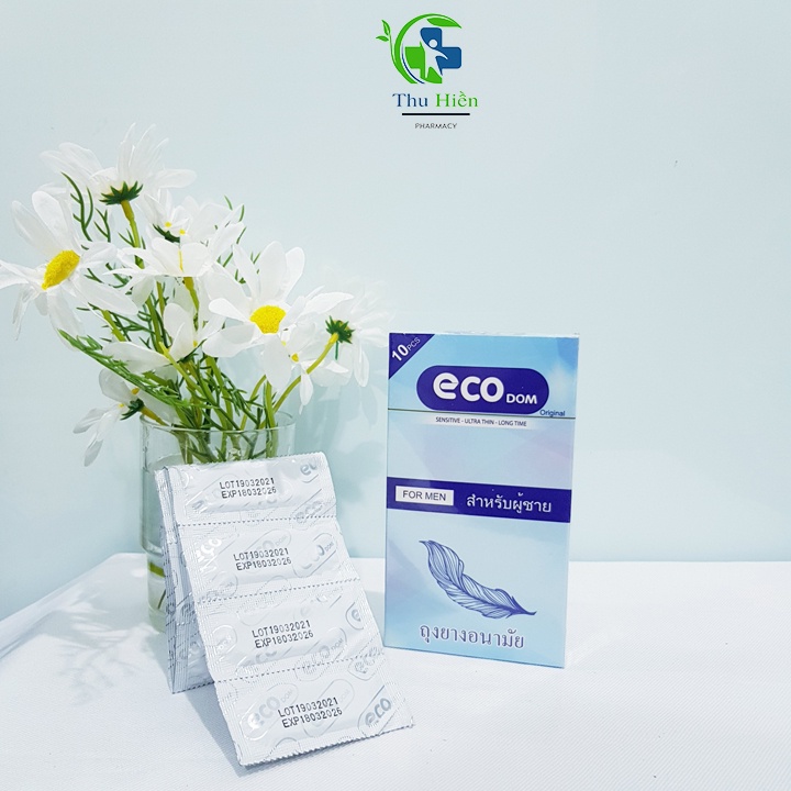 Bao cao su siêu mỏng trơn Eco thái lan nhiều gel bôi trơn kéo dài thời gian chống xuất tinh sớm ( Hộp 10 cái )