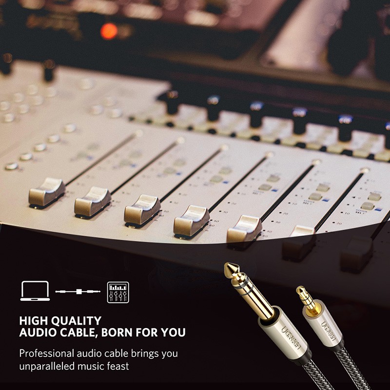 Cáp âm thanh Ugreen chuyển đổi jack cắm 3.5mm sang 6.35mm dài 2m cho loa/CD