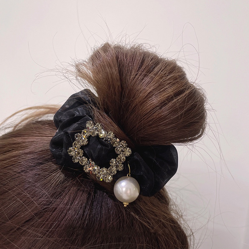 Dây Buộc Tóc Lưới Cao Su Co Giãn Đính Hạt Ngọc Trai Kiểu Hàn Quốc Cổ Điển Xinh Xắn Cho Nữ