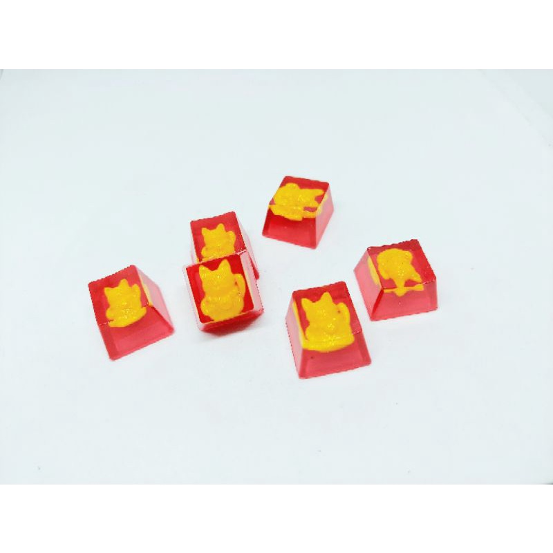 Keycap mèo thần tài nhũ vàng trang trí bàn phím cơ