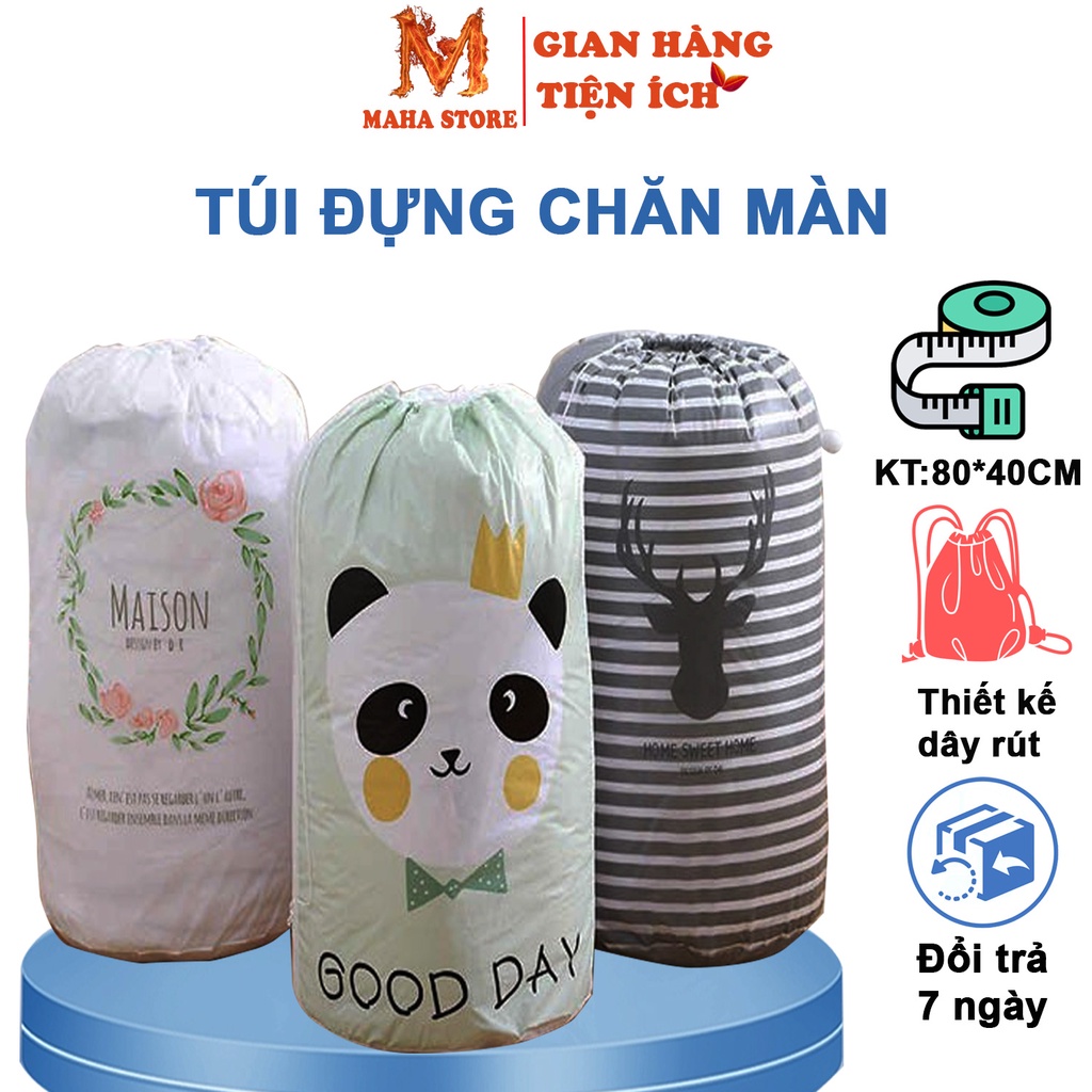 Túi Đựng Chăn Màn -Túi Đựng Quần Áo -Túi Hình Trụ Vải Có Dây Rút Chống Thấm Chống Ẩm Mốc Gấp Gọn Cỡ Lớn Đa Năng