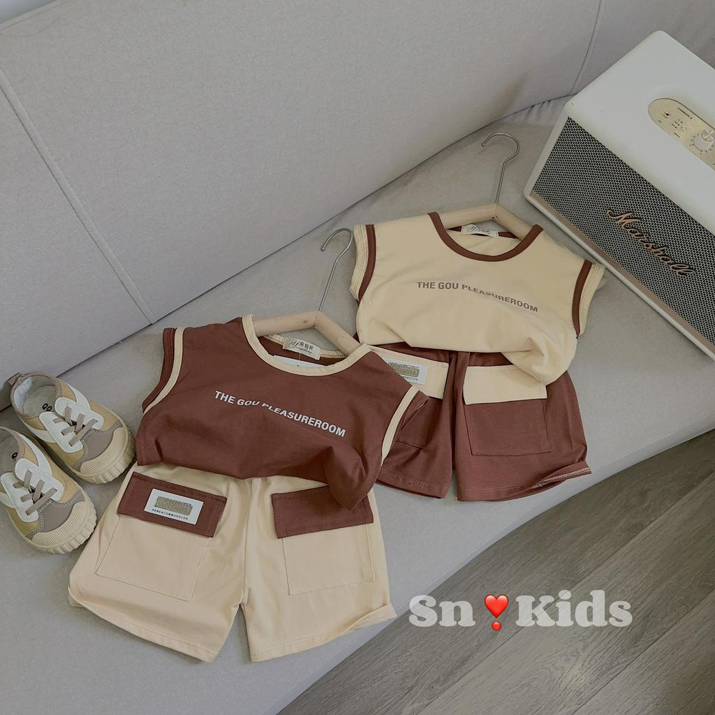 Bộ sát nách chất cotton in chữ cho bé 8-20kg Namkidshop (T94)