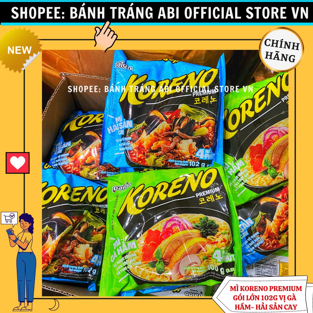 [MỚI RA MẮT] MÌ KORENO PREMIUM LOẠI MỚI HẢI SẢN CAY-GÀ HẦM GÓI LỚN 100G | BigBuy360 - bigbuy360.vn