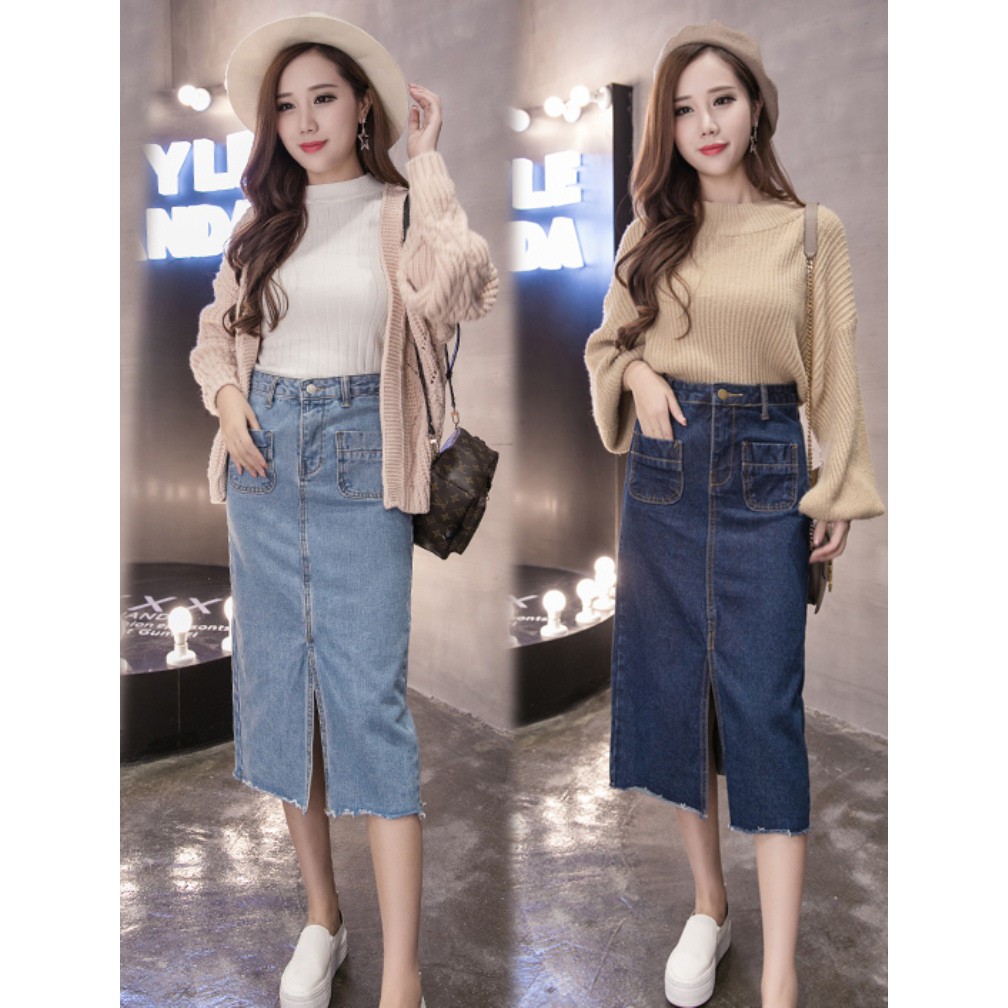 💥XẢ KHO💥Chân Váy Jean Dài Xẻ Giữa Cực Chất💥