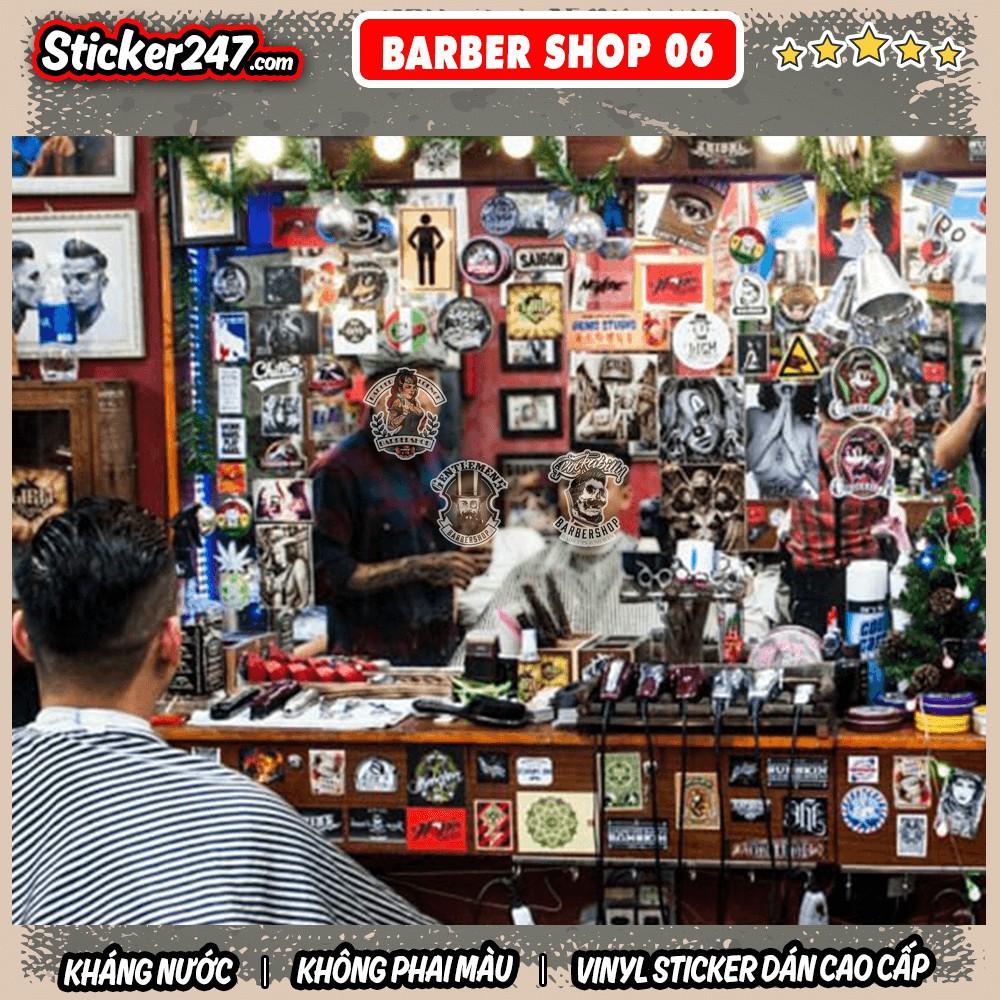Sticker Barber Shop Size Dán Gương 𝑭𝒓𝒆𝒆𝒔𝒉𝒊𝒑 chống nước, sticker chuyên dán kính, dán tường, tủ kệ quầy decor BAR06