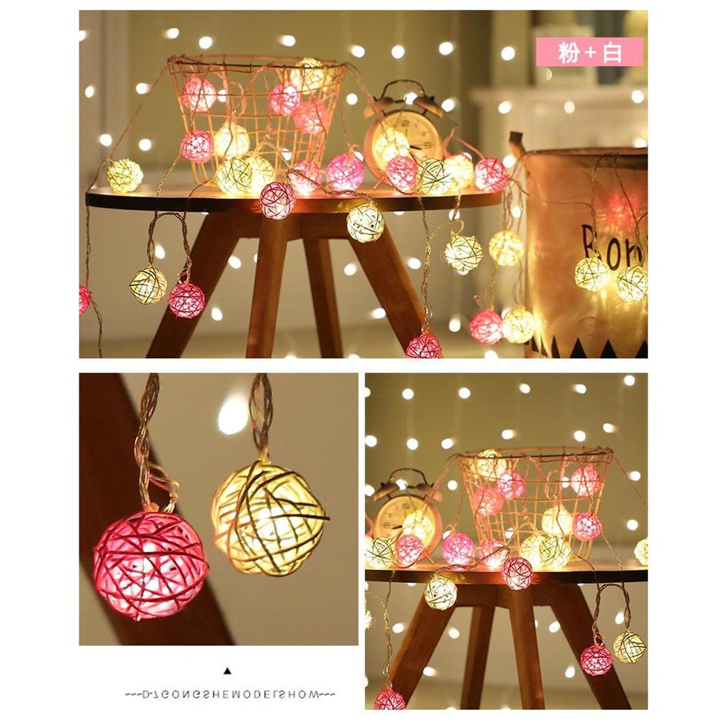 Dây đèn led trang trí phòng ngủ và ngoài trời cho Giáng sinh Tết loại Cầu mây nháy dài 4m - 18 bóng mã 26006