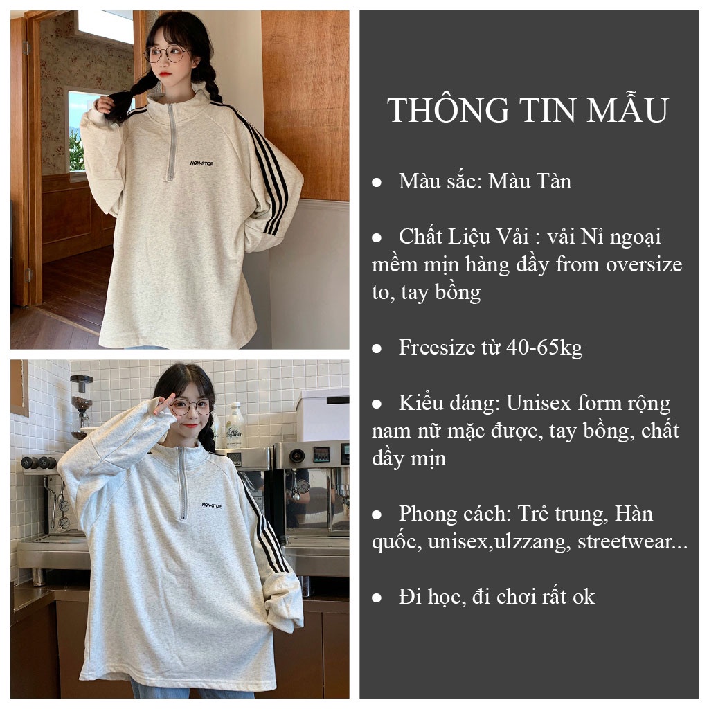 Áo Sweater NON-STOP chất nỉ Unisex Áo polo form rộng khóa kéo dài tay sọc viền Hàn Quốc - CUTE_ZOO | WebRaoVat - webraovat.net.vn