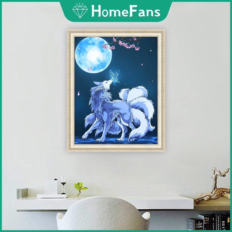 Bộ Tranh Đính Đá 5D Tự Làm Hình Cáo Chín Đuôi 40x50cm / 50x60cm