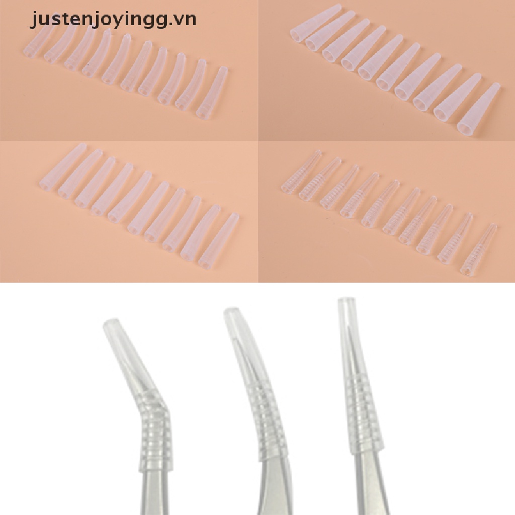 (Hàng Mới Về) Set 10 Nắp Silicone Đậy Lông Mi Giả Kèm Nhíp Hỗ Trợ Nối Mi