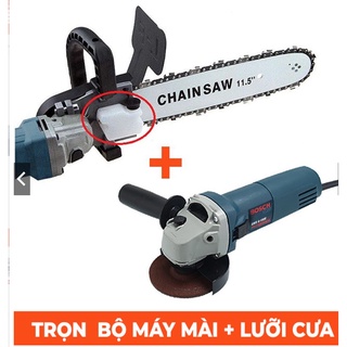 Combo máy mài góc, máy cắt cầm tay bosch 670w và lưỡi cưa xích chain saw gắn máy mài - máy mài + lưỡi cưa