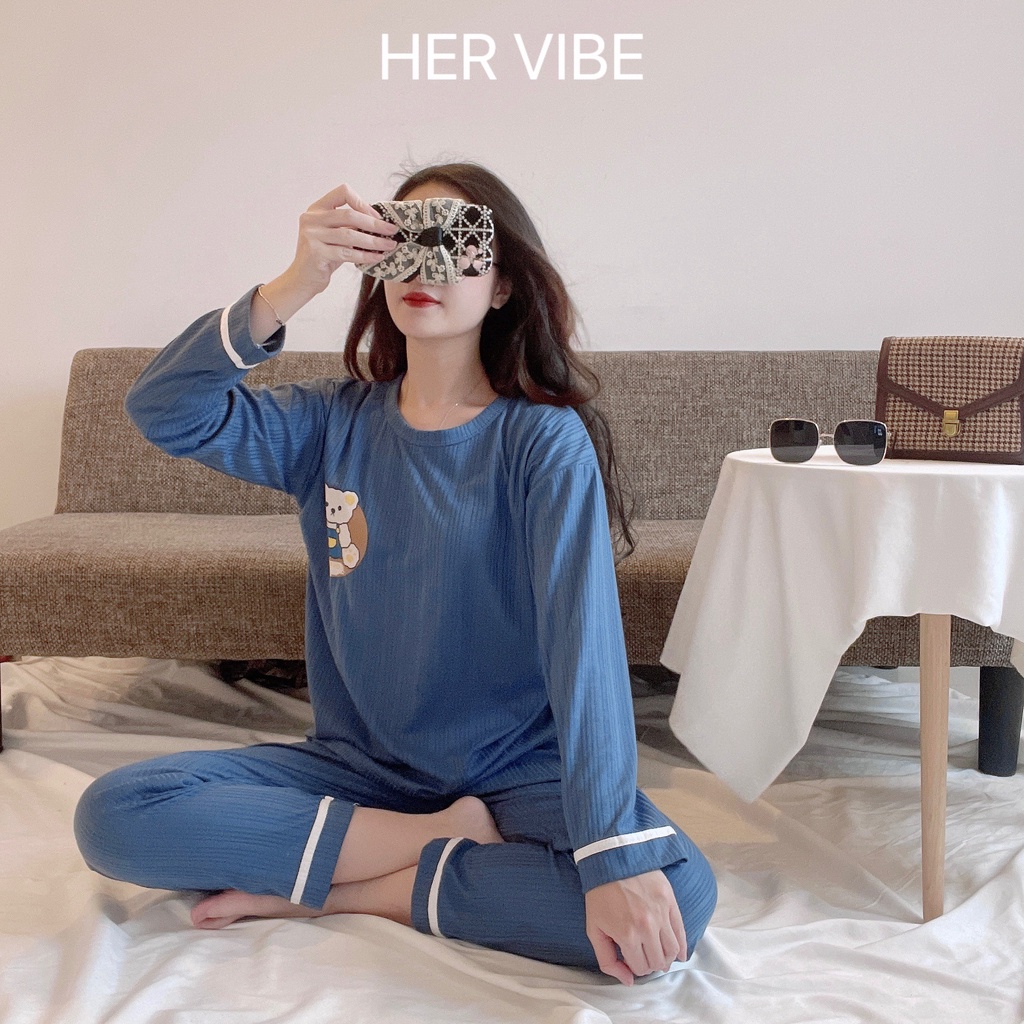 Pijama nữ dài tay thu đông mềm mại, Đồ bộ nữ mặc nhà dễ thương mềm mại nhiều màu Her Vibe