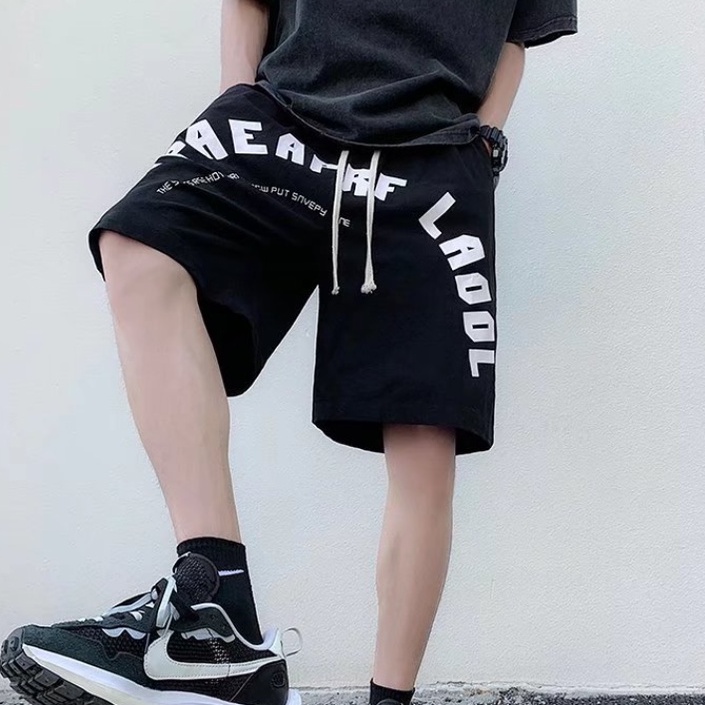 Quần Short Thể Thao Lưng Cao Ống Rộng Có Dây Rút Phong Cách Harajuku Dành Cho Nam