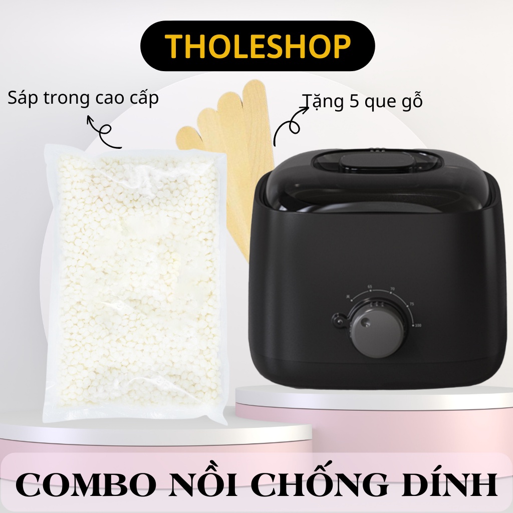 Combo Nồi Nấu Sáp Wax Lông Chống Dính Thế Hệ Mới + 100gr Sáp Cao Cấp + 5 Que Gỗ