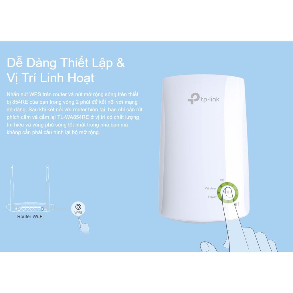 TP-LINK 854RE -Bộ mở rộng sóng Wi-Fi tốc độ 300Mbps TP-LINK TL-WA854RE 4.8. Hàng chính hãng phân phối