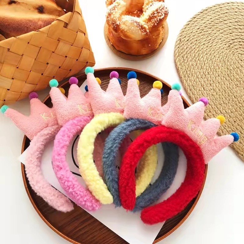 Băng Đô Cài Tóc Hình Vương Miện Phủ Lông Phong Cách Nhật Bản Thời Trang Cho Nữ