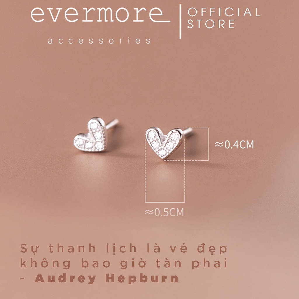 Bông tai bạc EVERMORE, bông tai bạc S925 trái tim đính đá lấp lánh thanh lịch, minimalism - H050